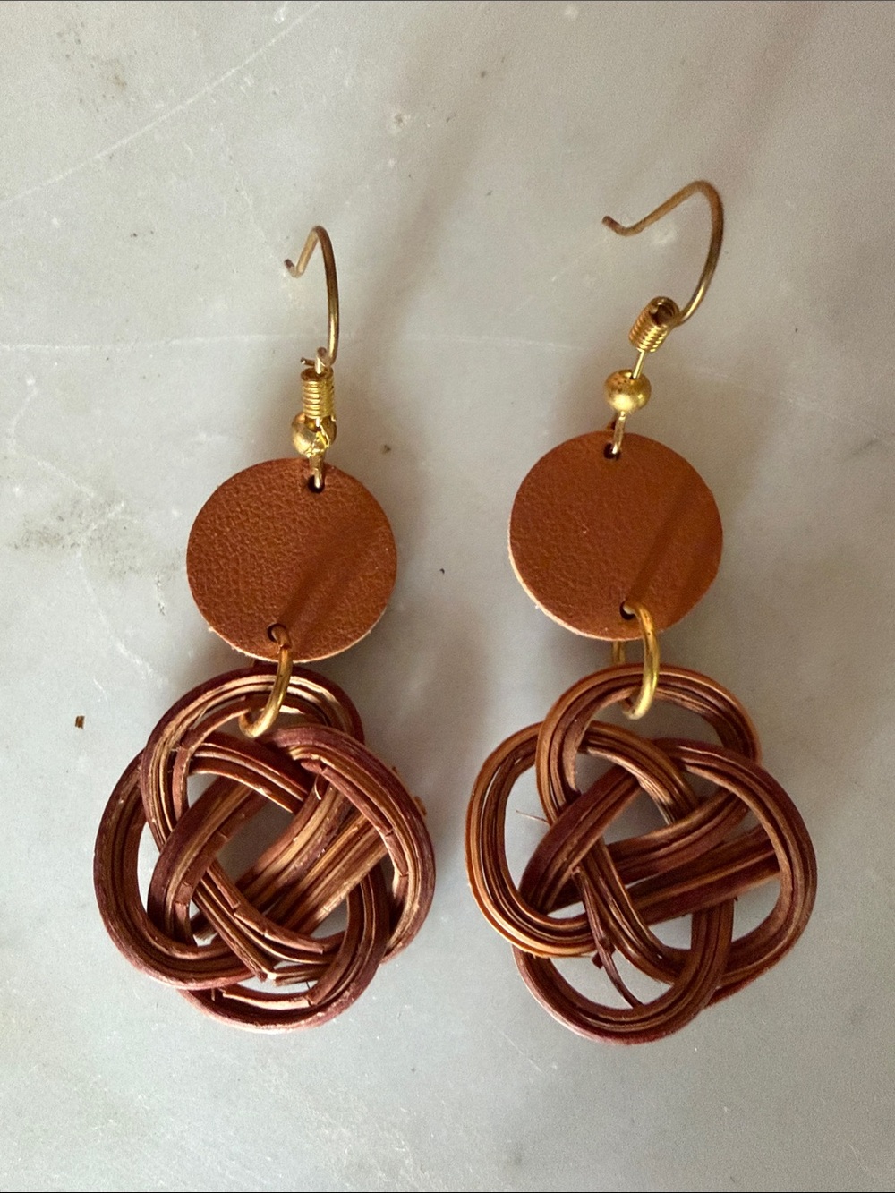 Handcrafted Tan Rattan Circle Drop Earrings